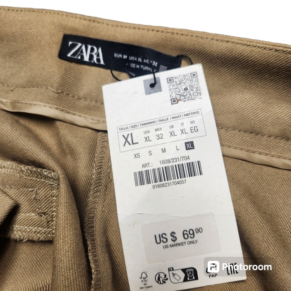 NWT ZARA Crossover Pleated Pants Sz. XL Khaki Asymmetrical - Picture 8 of 11